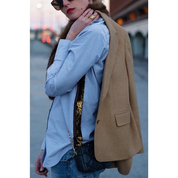 J. CREW Sequin Side Stripe Shirt Long Sleeve Button Down Blue Size 4 - Picture 2 of 12